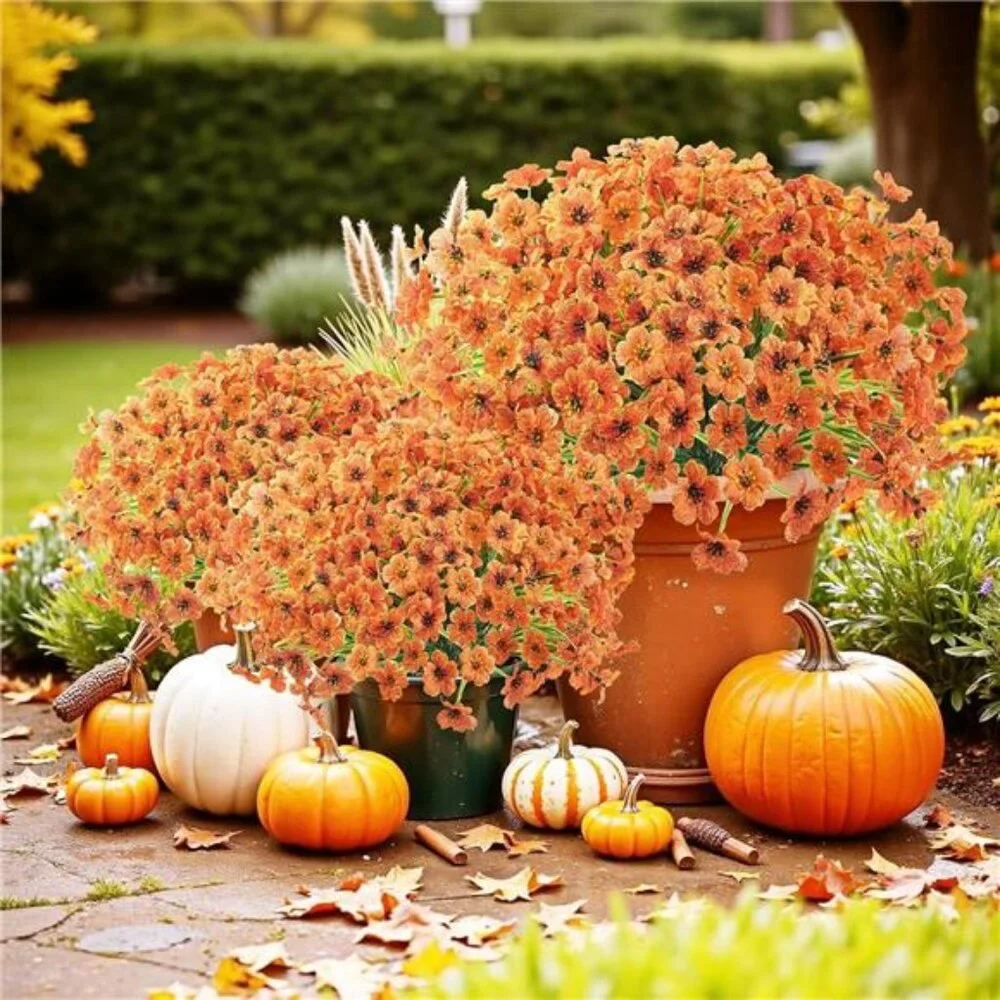 16Bundles Artificial Fall Flowers No Fade Faux Autumn Plants,Fake Indoor Greenry